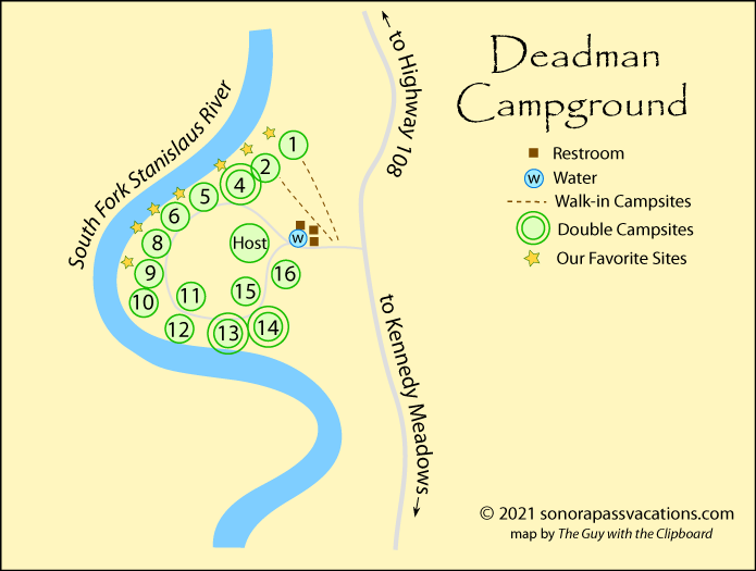 Deadman Campground map, Stanislaus National Forest, California