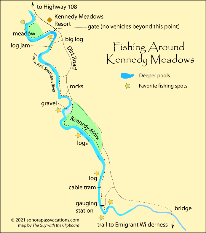 Kennedy Meadows fishing map, Stanislaus National Forest, California