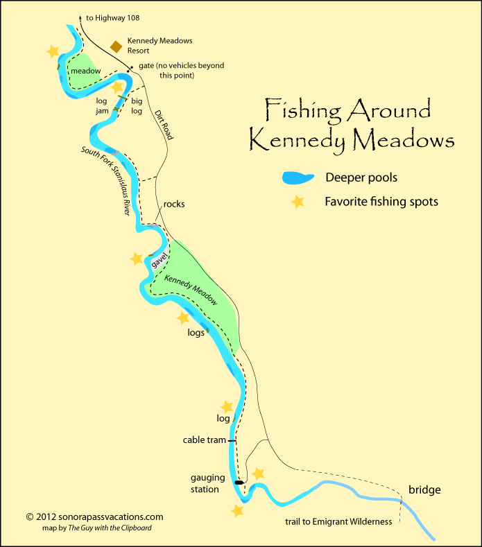 fishing map of Stanislaus River at Kennedy Meadows, California