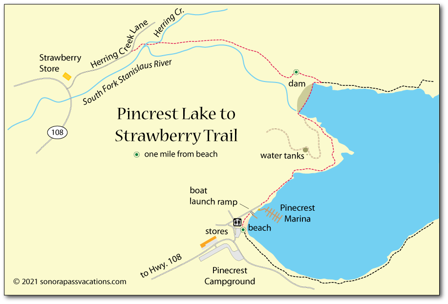 Map of the trail from Pinecrest Lake Strawberry in Tuolumne County, CA